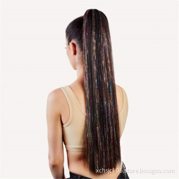 48 inch 10g 100-200 Strands Silk Flash Shiny Hair Tinsel Party Highlights Glitter Super Bright Synthetic Hair Extension for gorl